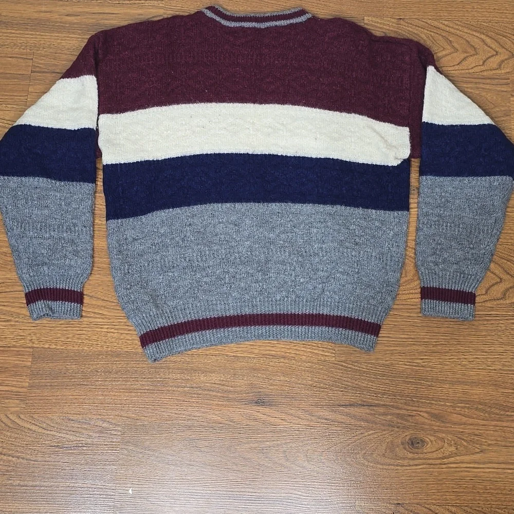 London Fog Wool Colorblock Sweater M | Vintage Blue Maroon White Gray